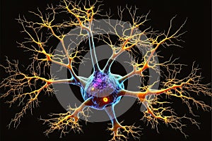 Macro view of neu ron inside brain, nerve cell with dendrites, illustration, generative AI