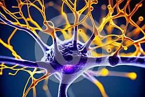 Macro view of neuron inside brain nerve cell with, generative AI