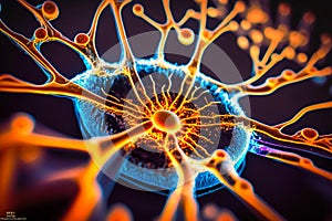 Macro view of neuron inside brain nerve cell with, generative AI