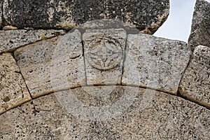 Macro view of North Byzantine Gate in Hierapolis, Denizli