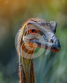 Macro view of an Ornithomimus in agile project management emphasizing speed and adaptability great for agile methodology themes photo