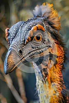 Macro view of an Oviraptor in research and development illustrating innovation and resourcefulness great for RD creativity