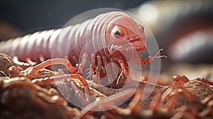 Macro view of a parasitic helminth with sensory tentacles. Intestinal parasite, parasitic worm close up. Concept of