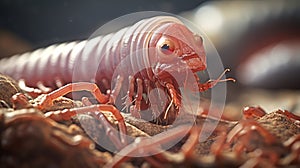 Macro view of a parasitic helminth with sensory tentacles. Intestinal parasite, parasitic worm close up. Concept of photo