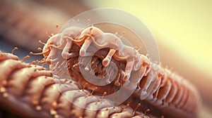 Macro view of a parasitic helminth with sensory tentacles. Intestinal parasite, parasitic worm. Concept of medical photo