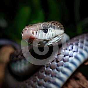 A Macro View of the Perched Black Mamba, Africa's Venomous Viper