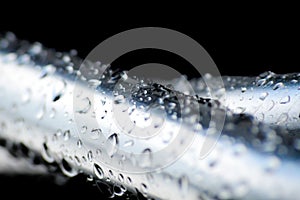 Macro view of raindrops on aluminuim tubes, abstract background