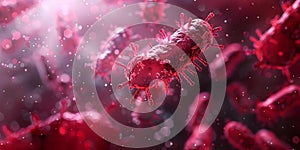 Macro View of Red Bacteria in a D Rendering with Space for Text. Concept Science, Biology,