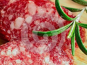 Macro view of the sausage and bacon