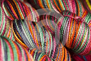 Macro View of several colorful Hanks of Yarn