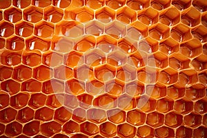 Macro View of Shimmering Honeycomb: Concept for Intricate Geometric Structures, Natural Health Remedies, and Sweet Golden Treats.