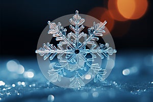 A macro view of a single, intricate snowflake, designed for text