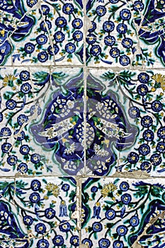 Macro view of tiled wall in Eyup Sultan Mosque photo