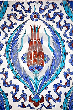 Macro view of tiles in Rustem Pasa Mosque, Istanbul photo