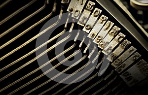 Macro view of type characters of typewriter