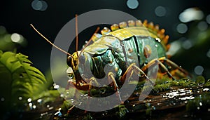 Macro view of a wet green leaf in the forest generated by AI
