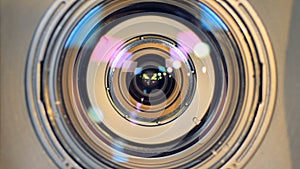 A macro view of a working camera lens.