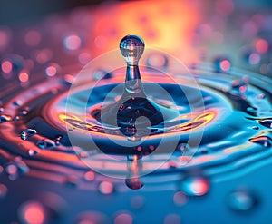 Macro Water Droplets Reflecting Colorful Light Patterns on Smooth Surface