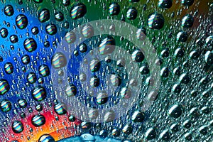 Macro of water drops on multicolor background