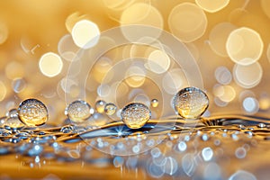 Macro water drops on yellow surface