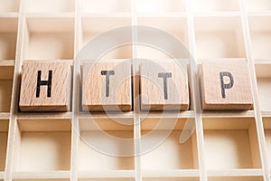 Macro Of The Word HTTP Formed By Wooden Blocks In A Type Case