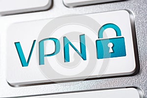 Macro Of The Word VPN With A Lock Security Icon On A Keyboard Button