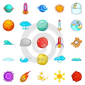 Macrocosm icons set, cartoon style