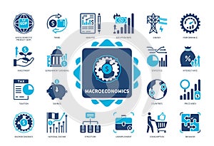 Macroeconomics solid icon set