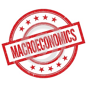 MACROECONOMICS text written on red vintage round stamp