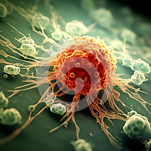 Macrophages attack cancer cells. Generative AI. Generative AI photo