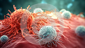 Macrophages attack cancer cells. Generative AI