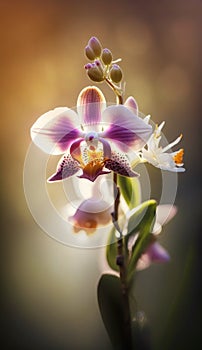 Macrophoto of an amazing purple and white orchid