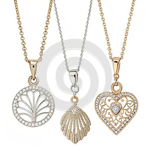 Macros of chain pendants isolated on transparent background photo