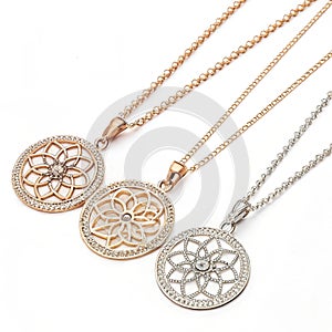 Macros of chain pendants isolated on white background photo