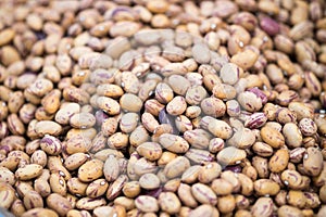 Macroshot of brown Pinto Beans, sale on local market