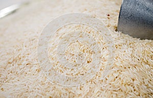 Macroshot of long rice, sale on local city market