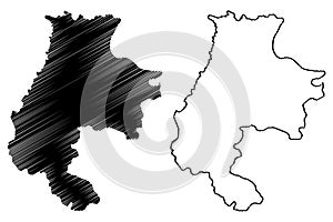 Macva District Republic of Serbia, Districts in Sumadija and Western Serbia map vector illustration, scribble sketch Macva map