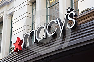 Macy`s department store sign in Herald Square, New York