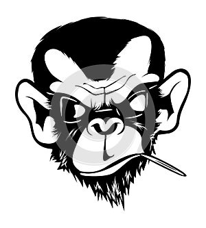 Mad Angry Bad Chimp Ape Monkey Gorila Ink Black White