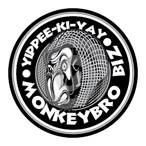 Mad Angry Bad Chimp Ape Monkey Gorila Ink Black White Circular Logo Black & White Monkey Biz