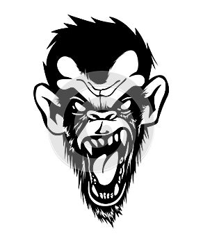 Mad Angry Bad Chimp Ape Monkey Gorila Ink Black White photo