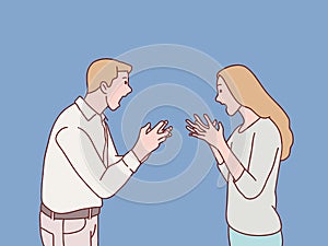 Mad angry debate cranky quarreling young couple man woman having an argument simple korean style illustration