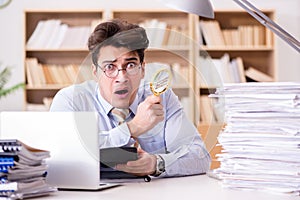 The mad auditor looking for errors in the report