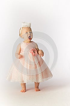 Mad Baby Girl in Party Dress and Hat