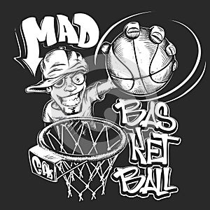 Mad basketball slam t-shirt print design vector illustration