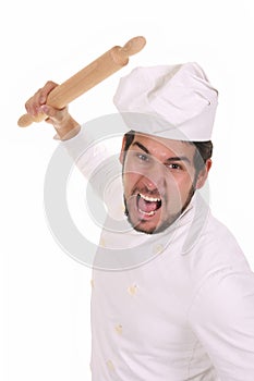 Mad chef with rolling pin