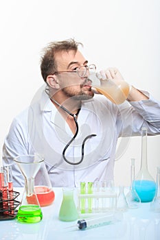 Mad chemist in the lab doing reaction
