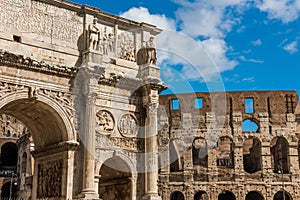 Mad clouds and Coliseum old building in Rome city, Italy