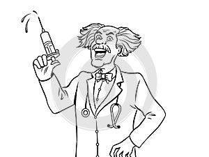 Mad doctor with syringe coloring book vector