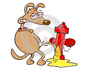 Mad dog peeing on a fire hydrant